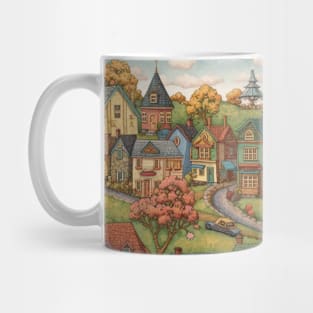 Cute cartoon spring city. Mug